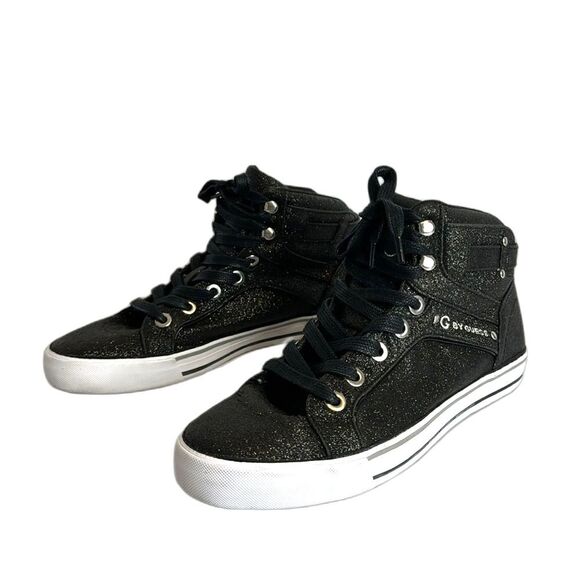 G by guess ladies black sparkle glitter high top sneaker shoes size 9.5 M - Picture 1 of 10